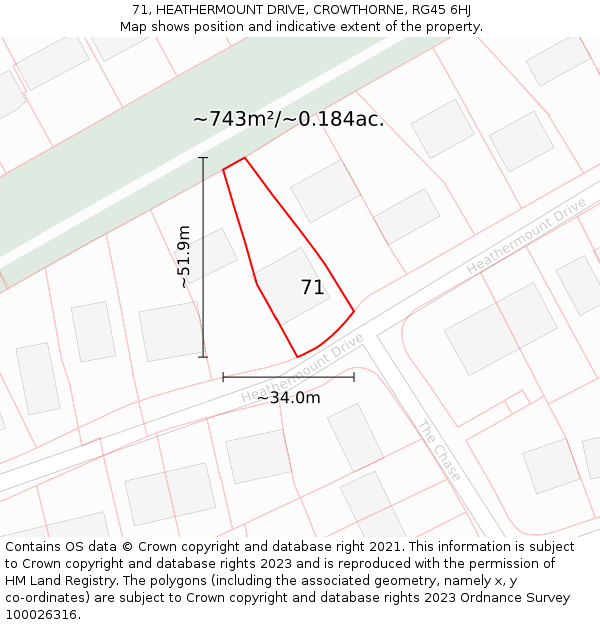 71, HEATHERMOUNT DRIVE, CROWTHORNE, RG45 6HJ: Plot and title map