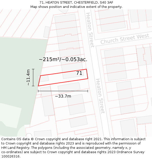 71, HEATON STREET, CHESTERFIELD, S40 3AF: Plot and title map