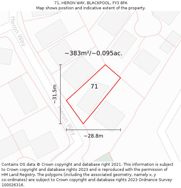 71, HERON WAY, BLACKPOOL, FY3 8FA: Plot and title map