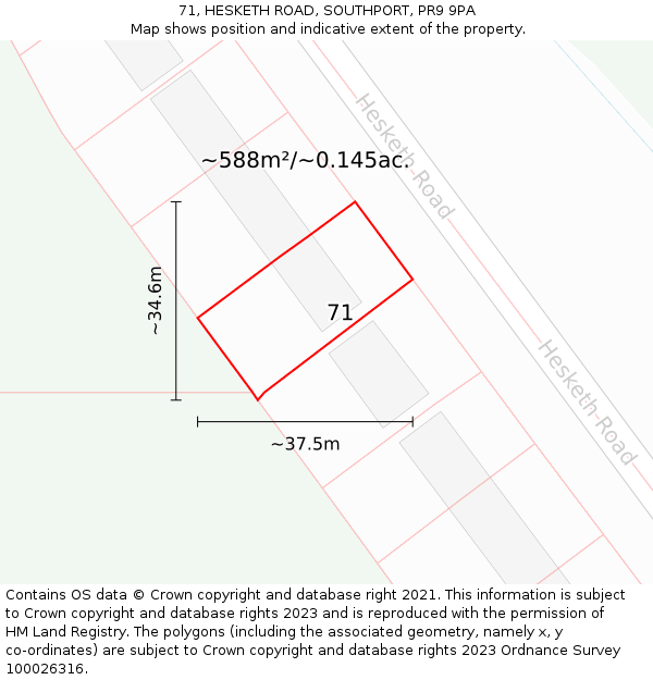 71, HESKETH ROAD, SOUTHPORT, PR9 9PA: Plot and title map