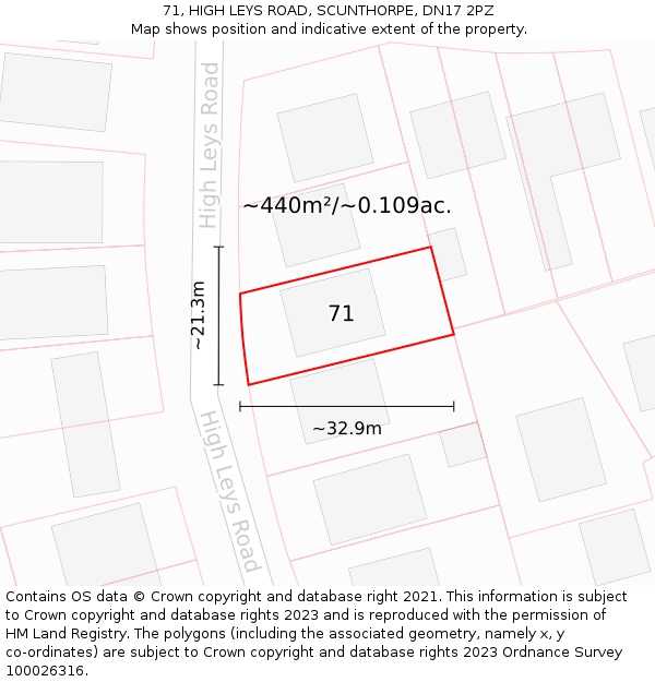 71, HIGH LEYS ROAD, SCUNTHORPE, DN17 2PZ: Plot and title map