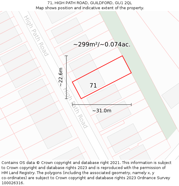 71, HIGH PATH ROAD, GUILDFORD, GU1 2QL: Plot and title map