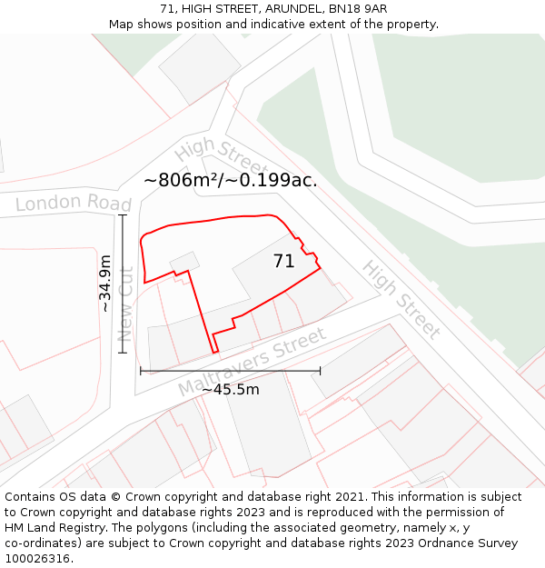71, HIGH STREET, ARUNDEL, BN18 9AR: Plot and title map