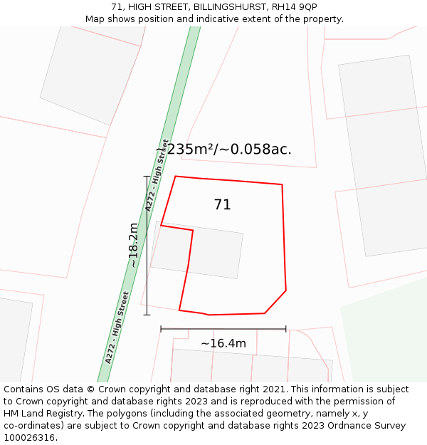 71, HIGH STREET, BILLINGSHURST, RH14 9QP: Plot and title map