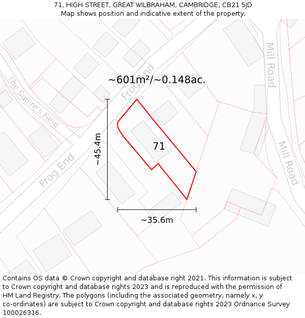 71, HIGH STREET, GREAT WILBRAHAM, CAMBRIDGE, CB21 5JD: Plot and title map