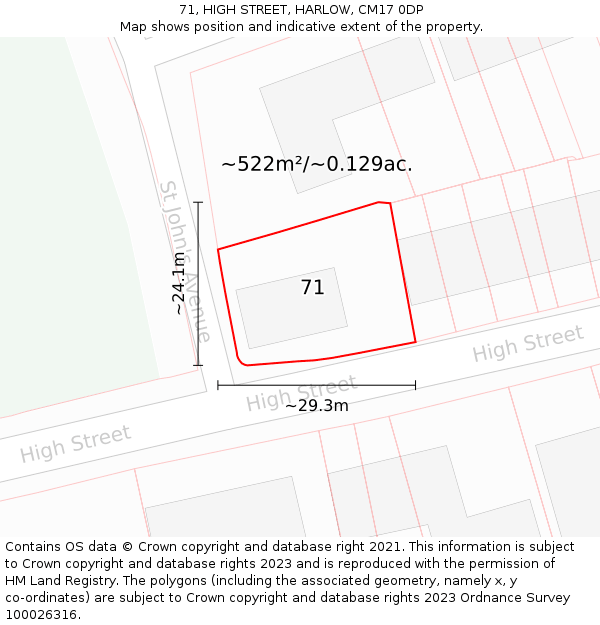 71, HIGH STREET, HARLOW, CM17 0DP: Plot and title map