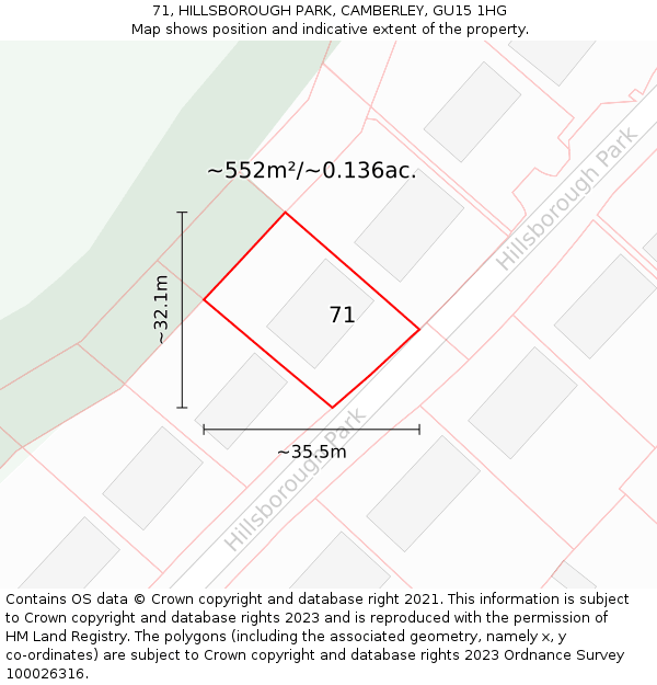 71, HILLSBOROUGH PARK, CAMBERLEY, GU15 1HG: Plot and title map