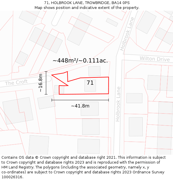 71, HOLBROOK LANE, TROWBRIDGE, BA14 0PS: Plot and title map