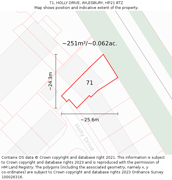71, HOLLY DRIVE, AYLESBURY, HP21 8TZ: Plot and title map