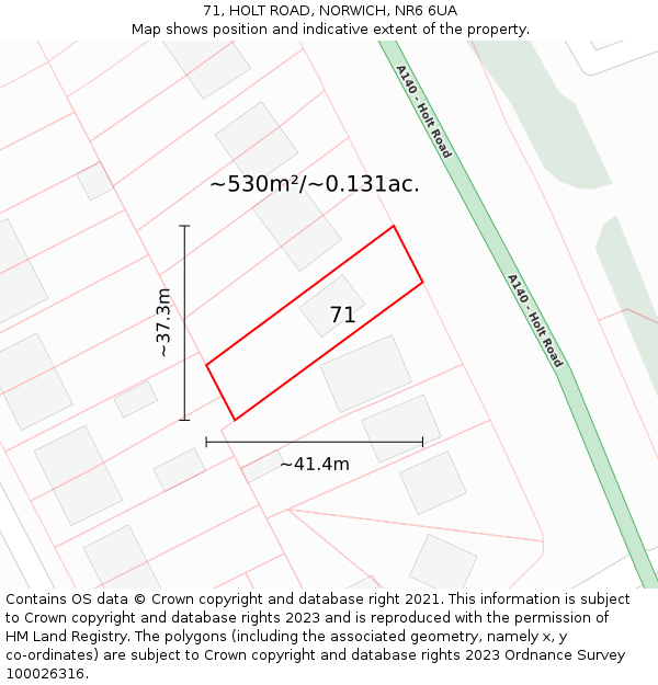 71, HOLT ROAD, NORWICH, NR6 6UA: Plot and title map