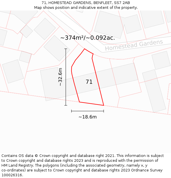 71, HOMESTEAD GARDENS, BENFLEET, SS7 2AB: Plot and title map