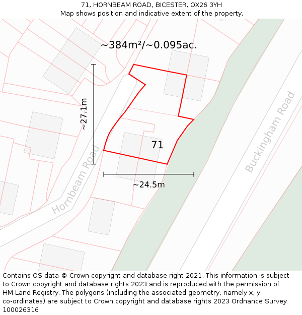 71, HORNBEAM ROAD, BICESTER, OX26 3YH: Plot and title map