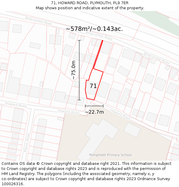 71, HOWARD ROAD, PLYMOUTH, PL9 7ER: Plot and title map