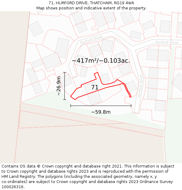 71, HURFORD DRIVE, THATCHAM, RG19 4WA: Plot and title map