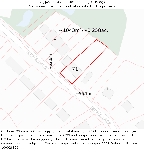 71, JANES LANE, BURGESS HILL, RH15 0QP: Plot and title map