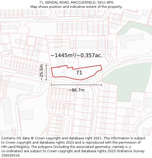 71, KENDAL ROAD, MACCLESFIELD, SK11 8PG: Plot and title map