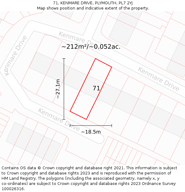 71, KENMARE DRIVE, PLYMOUTH, PL7 2YJ: Plot and title map
