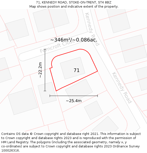 71, KENNEDY ROAD, STOKE-ON-TRENT, ST4 8BZ: Plot and title map