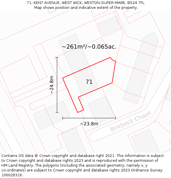 71, KENT AVENUE, WEST WICK, WESTON-SUPER-MARE, BS24 7FL: Plot and title map