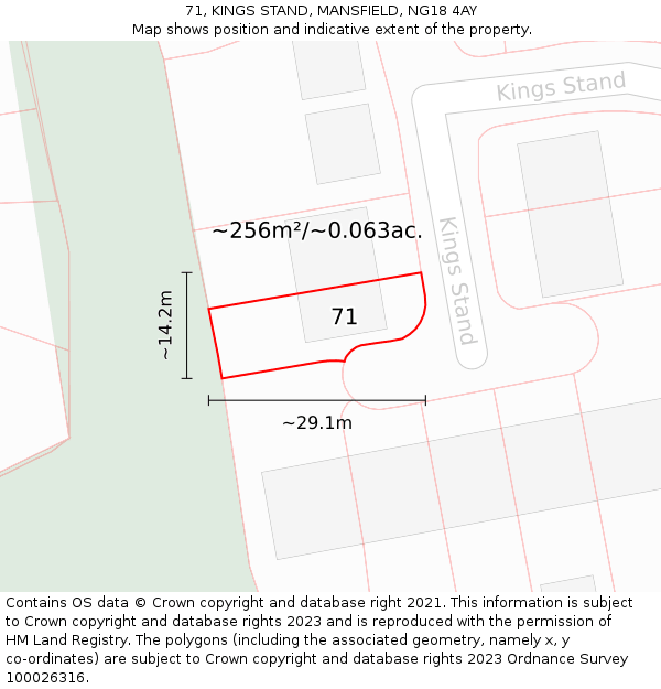 71, KINGS STAND, MANSFIELD, NG18 4AY: Plot and title map