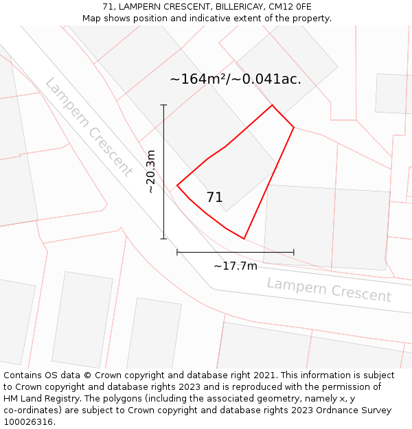 71, LAMPERN CRESCENT, BILLERICAY, CM12 0FE: Plot and title map