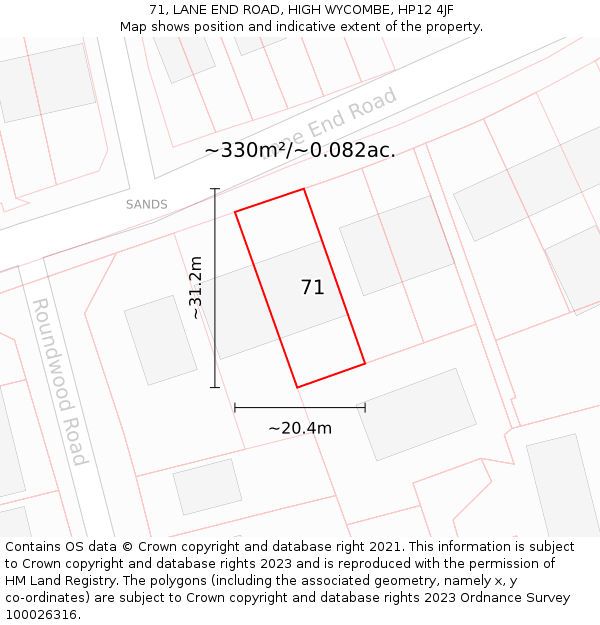 71, LANE END ROAD, HIGH WYCOMBE, HP12 4JF: Plot and title map