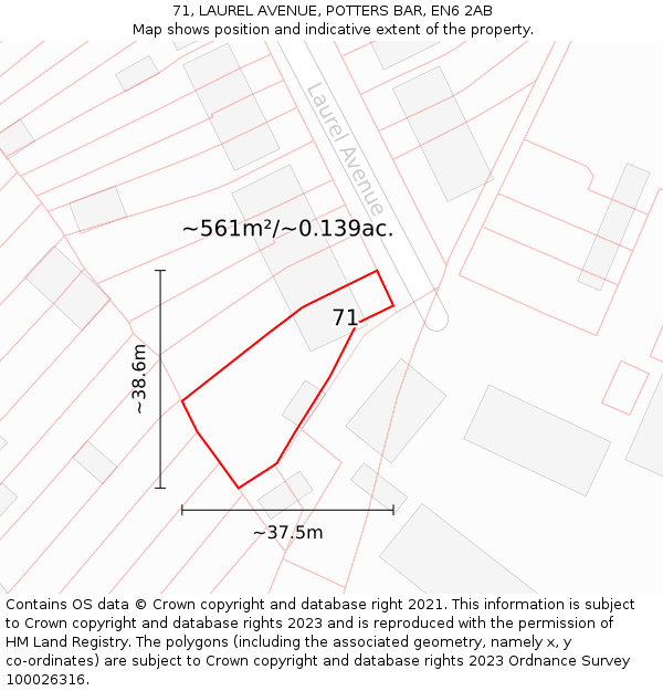 71, LAUREL AVENUE, POTTERS BAR, EN6 2AB: Plot and title map