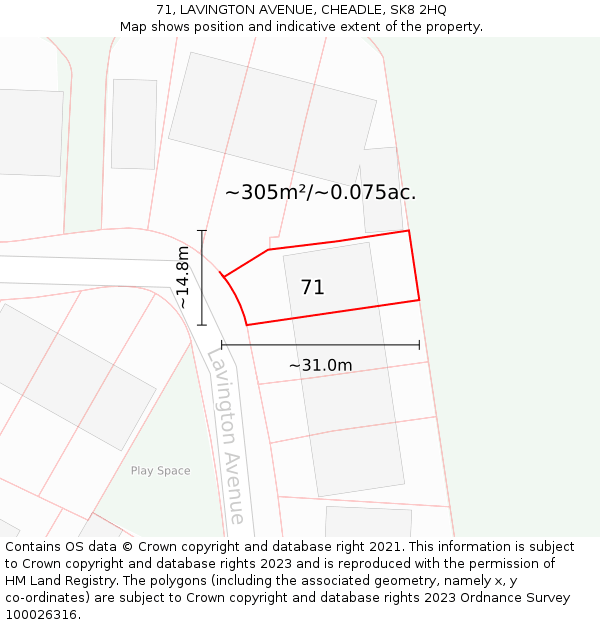 71, LAVINGTON AVENUE, CHEADLE, SK8 2HQ: Plot and title map