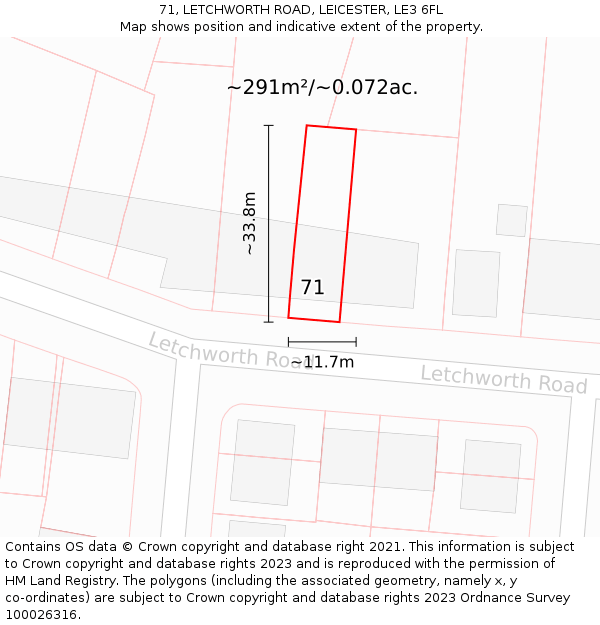 71, LETCHWORTH ROAD, LEICESTER, LE3 6FL: Plot and title map