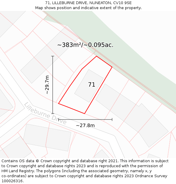 71, LILLEBURNE DRIVE, NUNEATON, CV10 9SE: Plot and title map