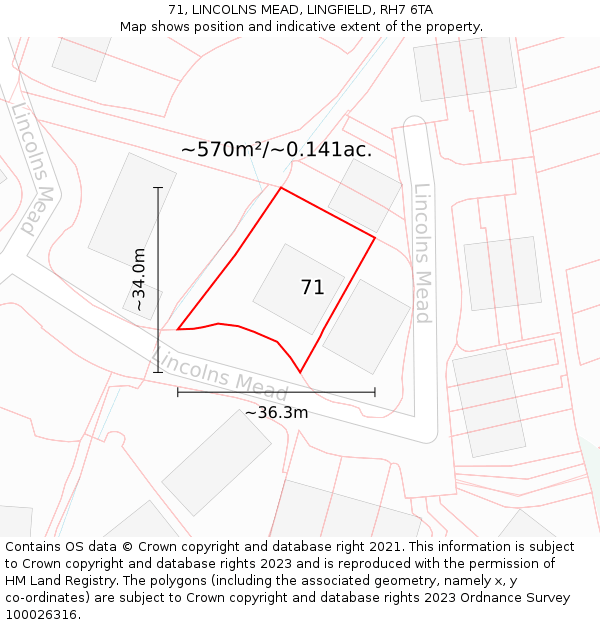 71, LINCOLNS MEAD, LINGFIELD, RH7 6TA: Plot and title map