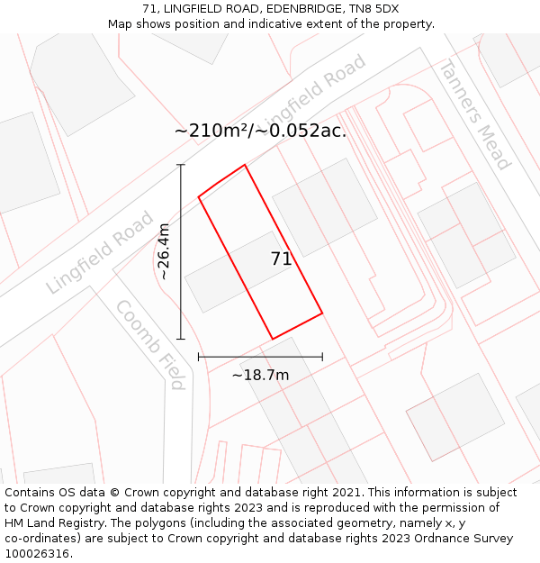 71, LINGFIELD ROAD, EDENBRIDGE, TN8 5DX: Plot and title map