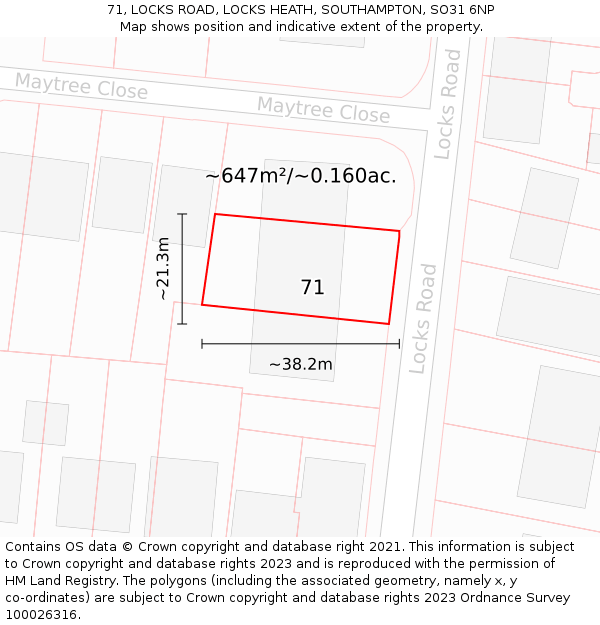 71, LOCKS ROAD, LOCKS HEATH, SOUTHAMPTON, SO31 6NP: Plot and title map