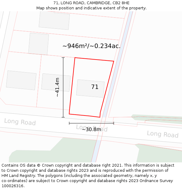 71, LONG ROAD, CAMBRIDGE, CB2 8HE: Plot and title map