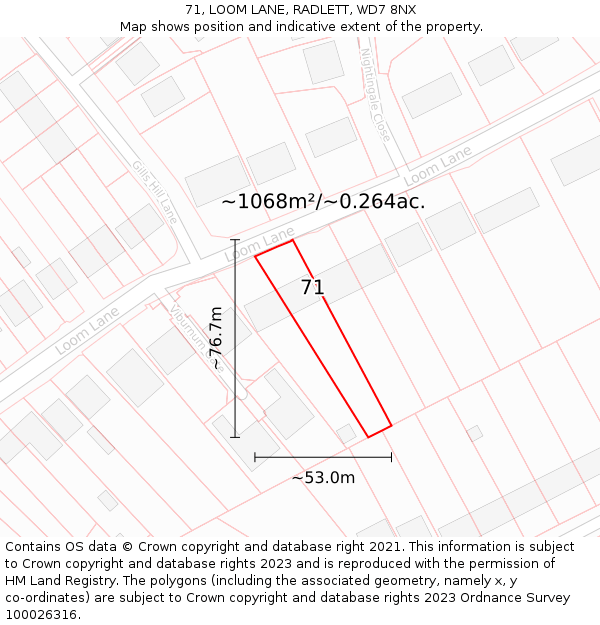 71, LOOM LANE, RADLETT, WD7 8NX: Plot and title map