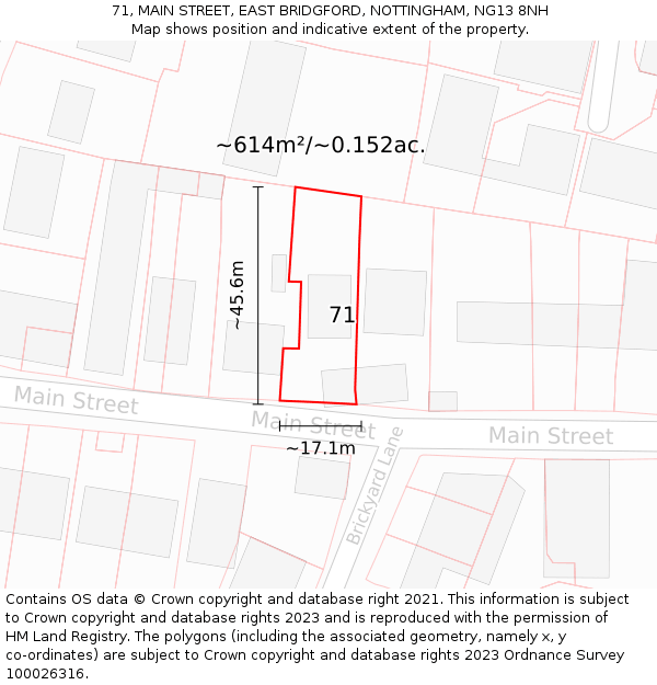 71, MAIN STREET, EAST BRIDGFORD, NOTTINGHAM, NG13 8NH: Plot and title map