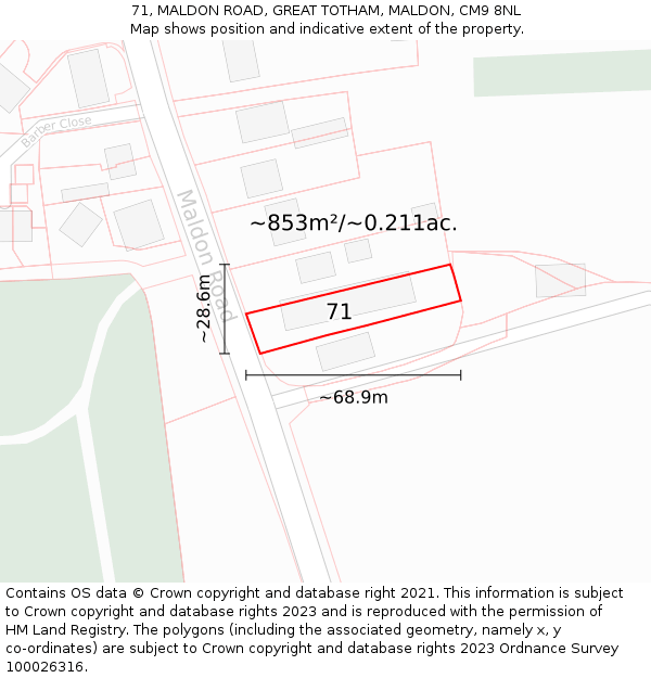 71, MALDON ROAD, GREAT TOTHAM, MALDON, CM9 8NL: Plot and title map