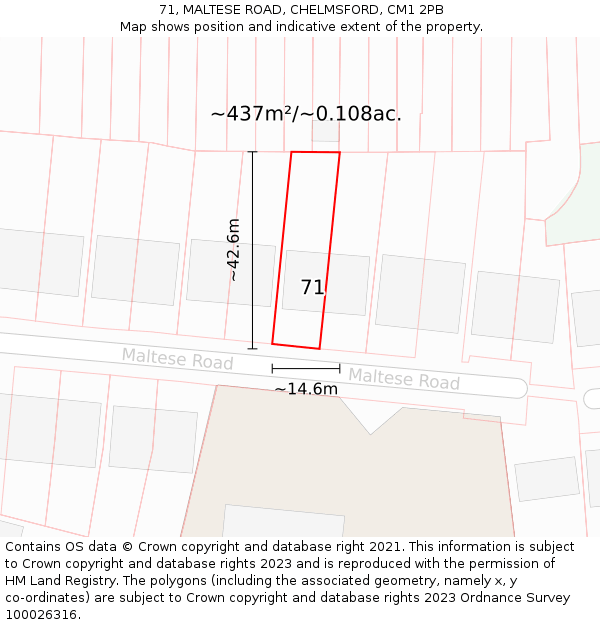 71, MALTESE ROAD, CHELMSFORD, CM1 2PB: Plot and title map