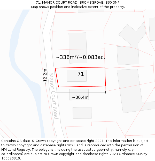 71, MANOR COURT ROAD, BROMSGROVE, B60 3NP: Plot and title map