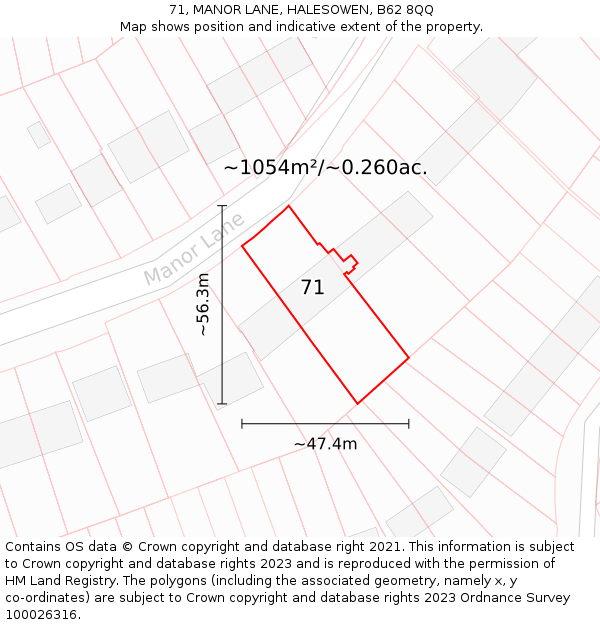 71, MANOR LANE, HALESOWEN, B62 8QQ: Plot and title map