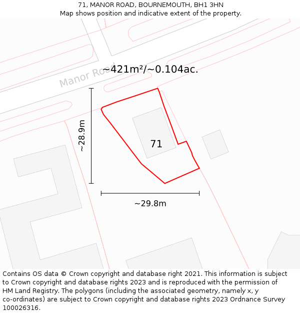 71, MANOR ROAD, BOURNEMOUTH, BH1 3HN: Plot and title map