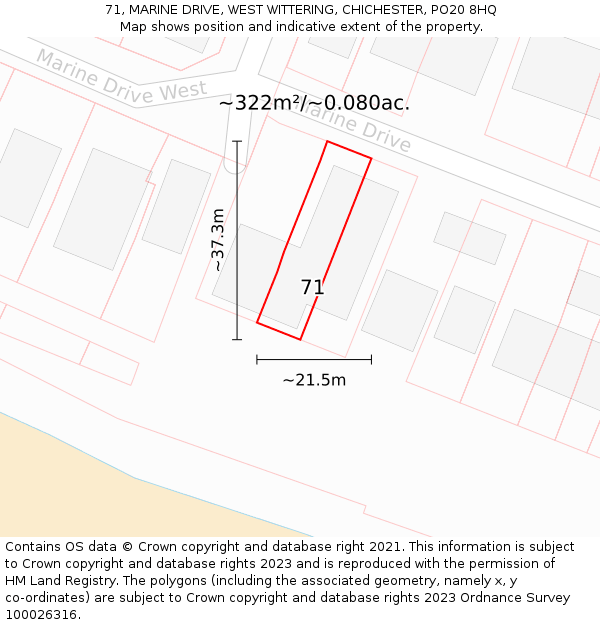 71, MARINE DRIVE, WEST WITTERING, CHICHESTER, PO20 8HQ: Plot and title map