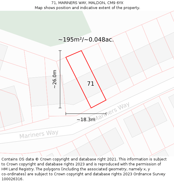 71, MARINERS WAY, MALDON, CM9 6YX: Plot and title map