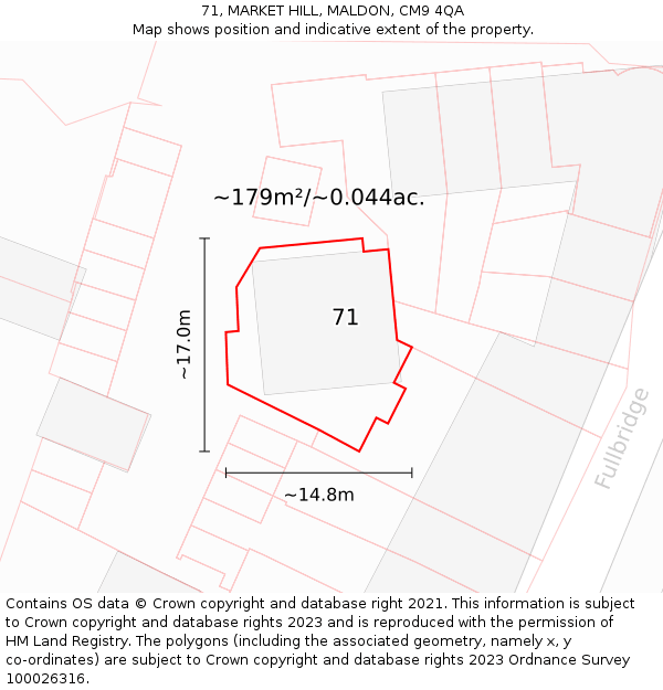 71, MARKET HILL, MALDON, CM9 4QA: Plot and title map