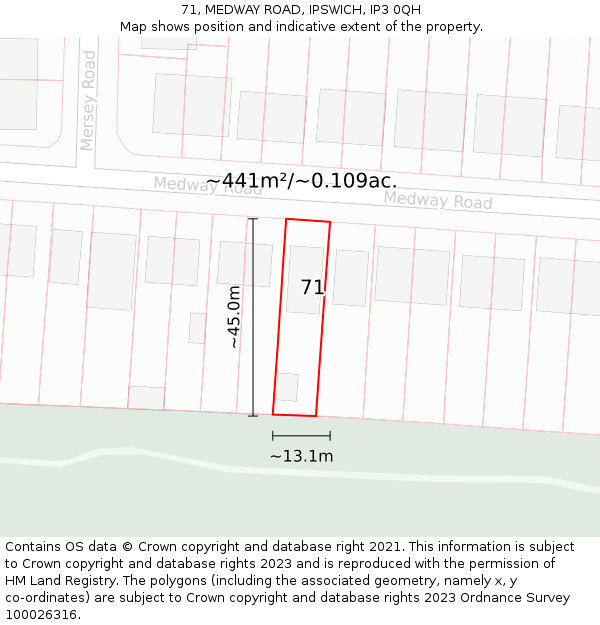 71, MEDWAY ROAD, IPSWICH, IP3 0QH: Plot and title map