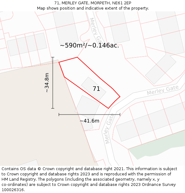 71, MERLEY GATE, MORPETH, NE61 2EP: Plot and title map