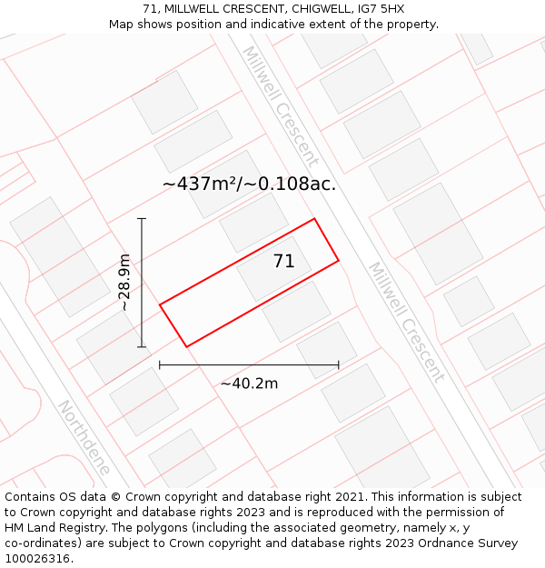 71, MILLWELL CRESCENT, CHIGWELL, IG7 5HX: Plot and title map