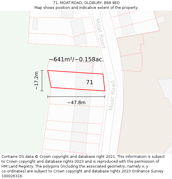 71, MOAT ROAD, OLDBURY, B68 8ED: Plot and title map