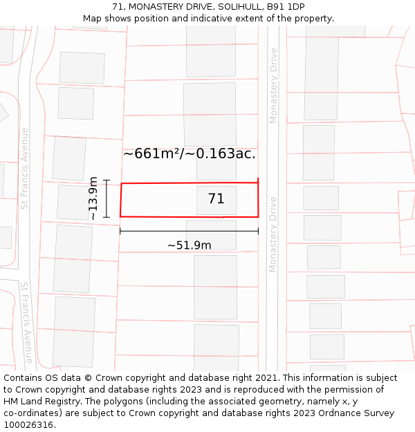 71, MONASTERY DRIVE, SOLIHULL, B91 1DP: Plot and title map