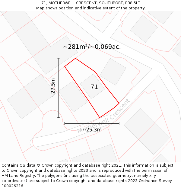 71, MOTHERWELL CRESCENT, SOUTHPORT, PR8 5LT: Plot and title map